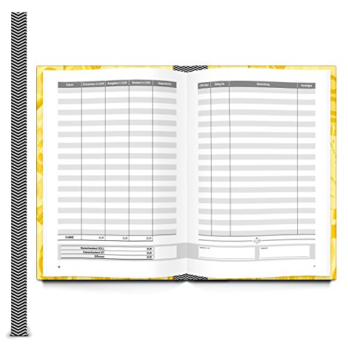 Ordnungsgemäßes Kassenbuch DIN A5 HARDCOVER GELB für Barzahlungen - Übersicht Finanzen + Geld - Einnahmen + Ausgaben 148 Seiten Bar-Einzahlungen + Auszahlungen buchen Kassen-Buchführung Buchhaltung - 2